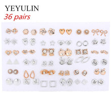 Load image into Gallery viewer, Wholesale 36Pairs/18pairs Mixed Styles Rhinestone Sun Flower Geometric Animal Plastic Stud Earrings Set For Women Girls Jewelry