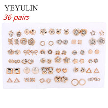 Load image into Gallery viewer, Wholesale 36Pairs/18pairs Mixed Styles Rhinestone Sun Flower Geometric Animal Plastic Stud Earrings Set For Women Girls Jewelry