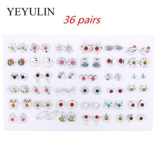 Load image into Gallery viewer, Wholesale 36Pairs/18pairs Mixed Styles Rhinestone Sun Flower Geometric Animal Plastic Stud Earrings Set For Women Girls Jewelry