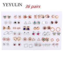 Load image into Gallery viewer, Wholesale 36Pairs/18pairs Mixed Styles Rhinestone Sun Flower Geometric Animal Plastic Stud Earrings Set For Women Girls Jewelry