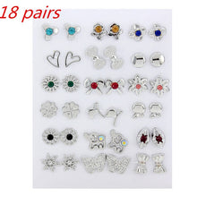 Load image into Gallery viewer, Wholesale 36Pairs/18pairs Mixed Styles Rhinestone Sun Flower Geometric Animal Plastic Stud Earrings Set For Women Girls Jewelry