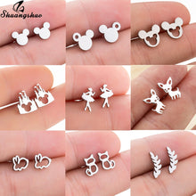 Load image into Gallery viewer, Shuangshuo Stainless Steel Mickey Earrings Mouse Stud Earrings Women Girls Kids Earing Mini Cartoon Animal Ear Studs pendientes