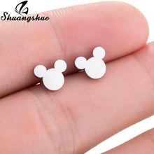 Load image into Gallery viewer, Shuangshuo Stainless Steel Mickey Earrings Mouse Stud Earrings Women Girls Kids Earing Mini Cartoon Animal Ear Studs pendientes