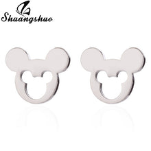 Load image into Gallery viewer, Shuangshuo Stainless Steel Mickey Earrings Mouse Stud Earrings Women Girls Kids Earing Mini Cartoon Animal Ear Studs pendientes