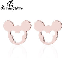 Load image into Gallery viewer, Shuangshuo Stainless Steel Mickey Earrings Mouse Stud Earrings Women Girls Kids Earing Mini Cartoon Animal Ear Studs pendientes