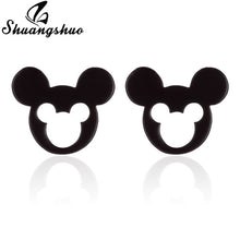 Load image into Gallery viewer, Shuangshuo Stainless Steel Mickey Earrings Mouse Stud Earrings Women Girls Kids Earing Mini Cartoon Animal Ear Studs pendientes