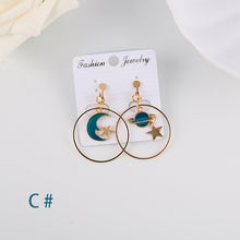 Load image into Gallery viewer, Korea Style Asymmetrical Fresh Enamel blue Star Moon Planet  Circle Clip on Earrings Non Pierced For Girl Women Party Gift