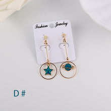 Load image into Gallery viewer, Korea Style Asymmetrical Fresh Enamel blue Star Moon Planet  Circle Clip on Earrings Non Pierced For Girl Women Party Gift