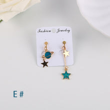 Load image into Gallery viewer, Korea Style Asymmetrical Fresh Enamel blue Star Moon Planet  Circle Clip on Earrings Non Pierced For Girl Women Party Gift