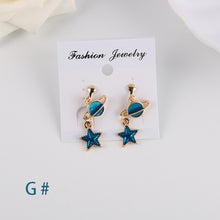 Load image into Gallery viewer, Korea Style Asymmetrical Fresh Enamel blue Star Moon Planet  Circle Clip on Earrings Non Pierced For Girl Women Party Gift