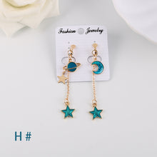 Load image into Gallery viewer, Korea Style Asymmetrical Fresh Enamel blue Star Moon Planet  Circle Clip on Earrings Non Pierced For Girl Women Party Gift